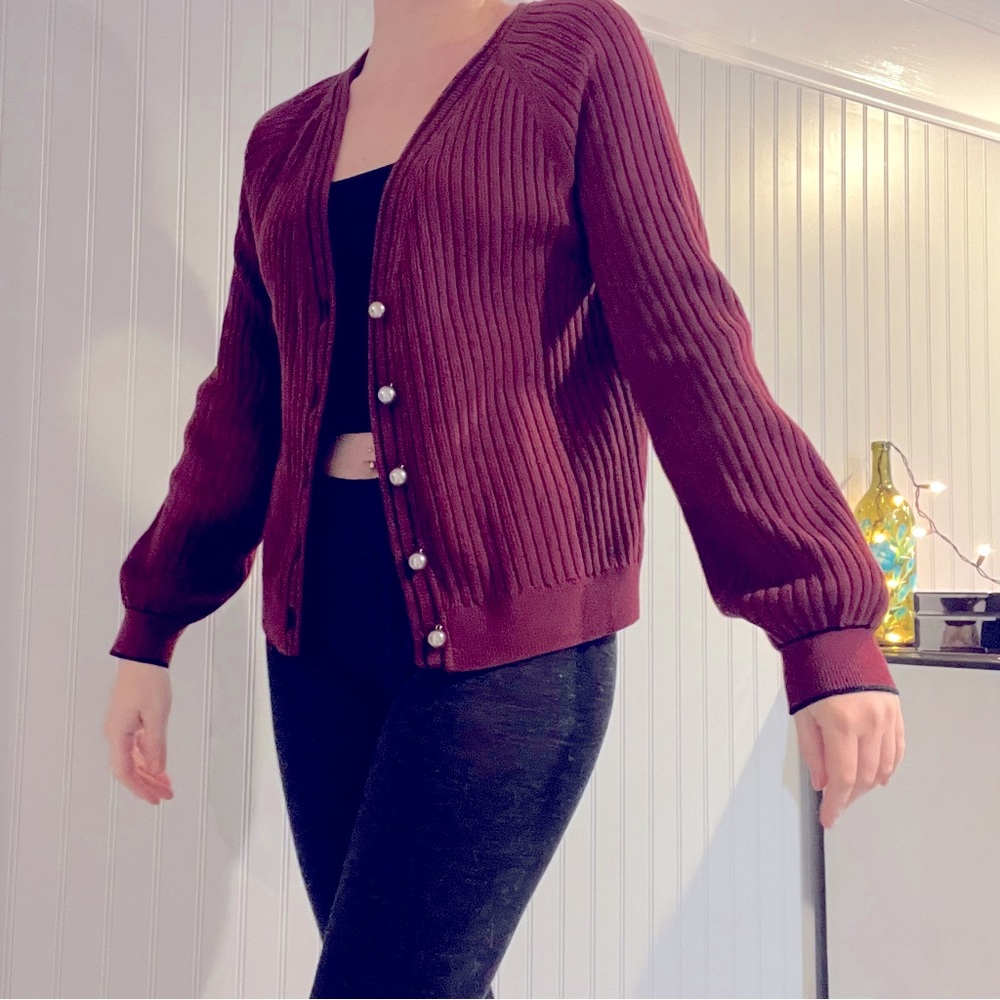 Talbots Size Medium University Style Balloon Sleeve Cardigan